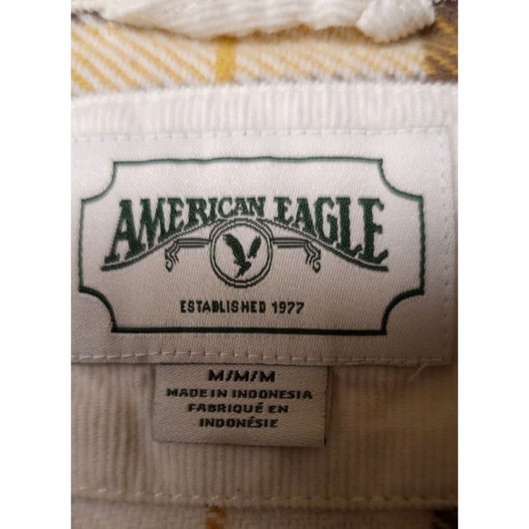 American Eagle Womens Medium Gold Plaid Very Soft Heavyweight Button Up Shirt - Picture 10 of 11